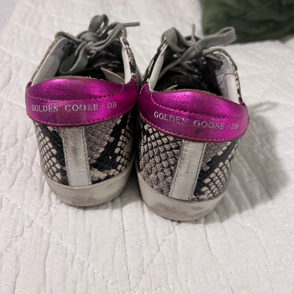 Golden Goose Low-Top Snake-Print Sneakers with Pink Heel - Picture 4 of 7